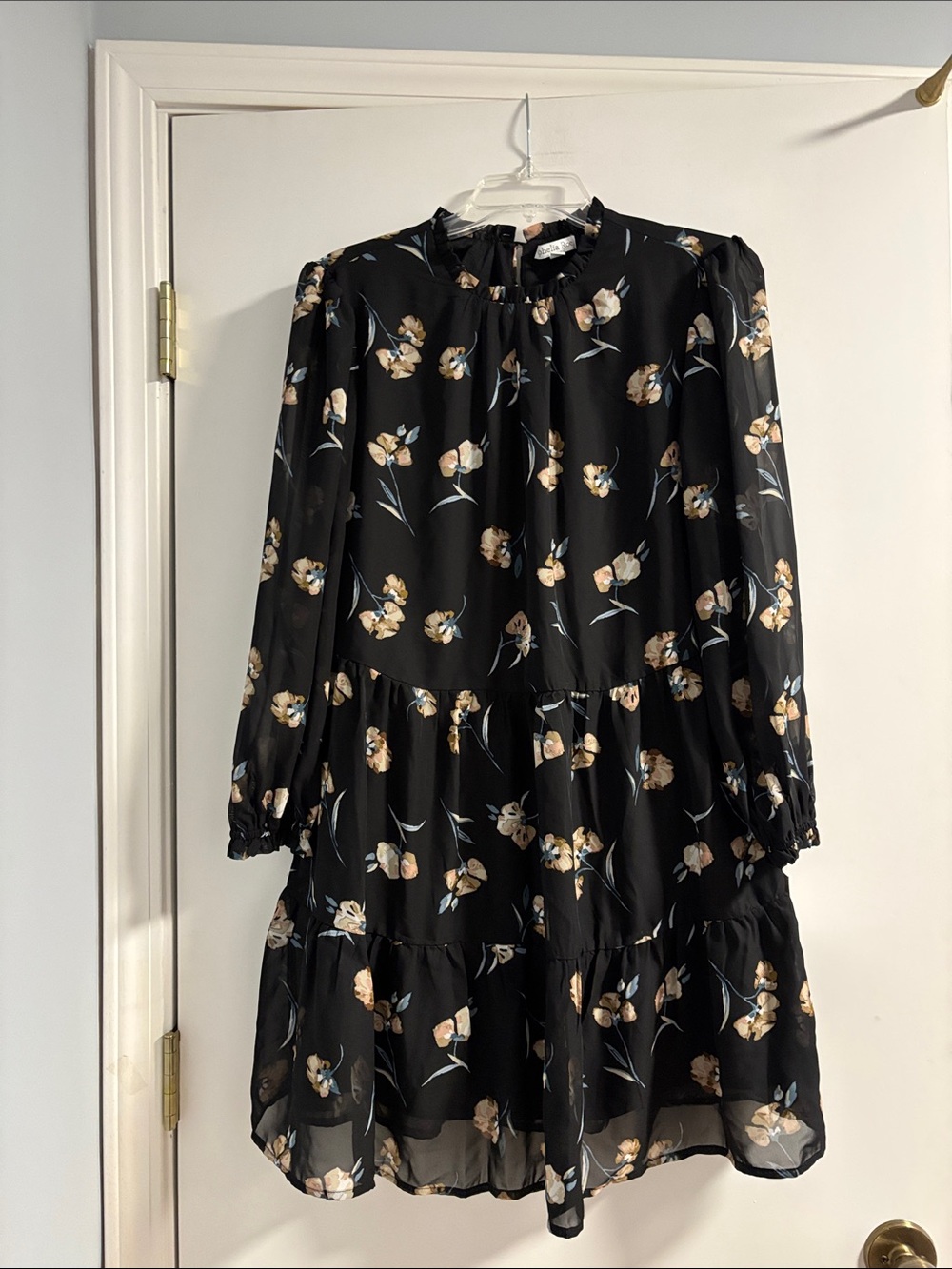 Black Floral Ophelia Roe Tiered Long-Sleeve Dress NWT